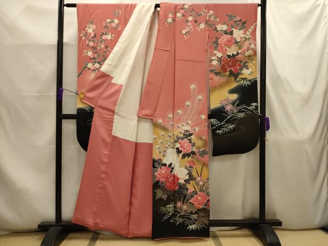 平和屋着物■豪華振袖　刺繍　花鳥文　暈し染め　金彩　正絹　逸品　AABJ7930sx