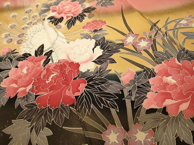 平和屋着物■豪華振袖　刺繍　花鳥文　暈し染め　金彩　正絹　逸品　AABJ7930sx