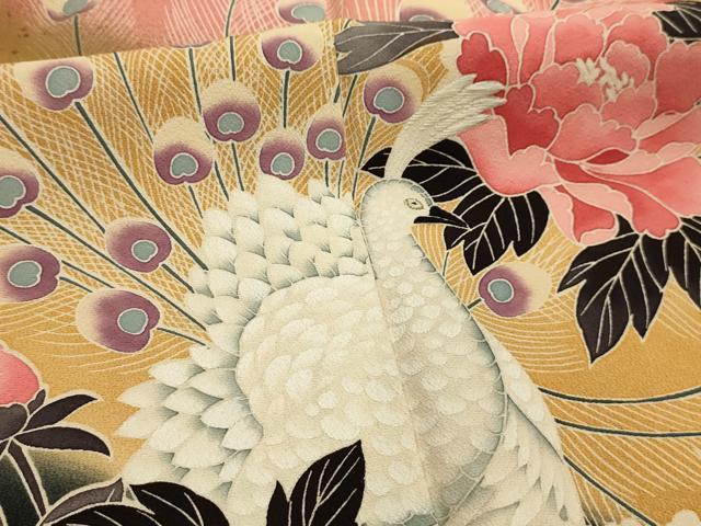 平和屋着物■豪華振袖　刺繍　花鳥文　暈し染め　金彩　正絹　逸品　AABJ7930sx