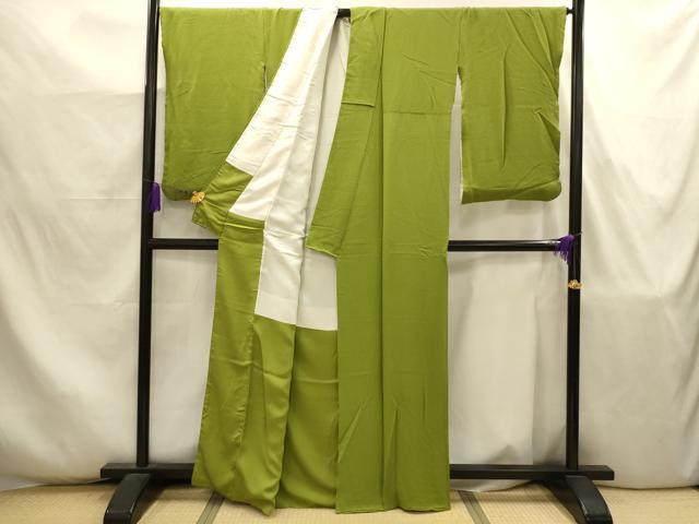 平和屋着物■ファッションデザイナー 花井幸子　色無地　紋意匠　青丹色　正絹　逸品　AABJ7931sx