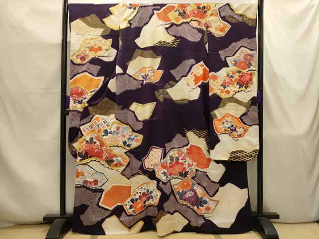 平和屋着物■豪華振袖　駒刺繍　吉祥花文　金彩　正絹　逸品　AABJ7935sx