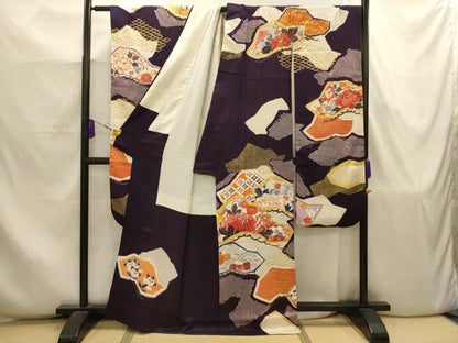 平和屋着物■豪華振袖　駒刺繍　吉祥花文　金彩　正絹　逸品　AABJ7935sx