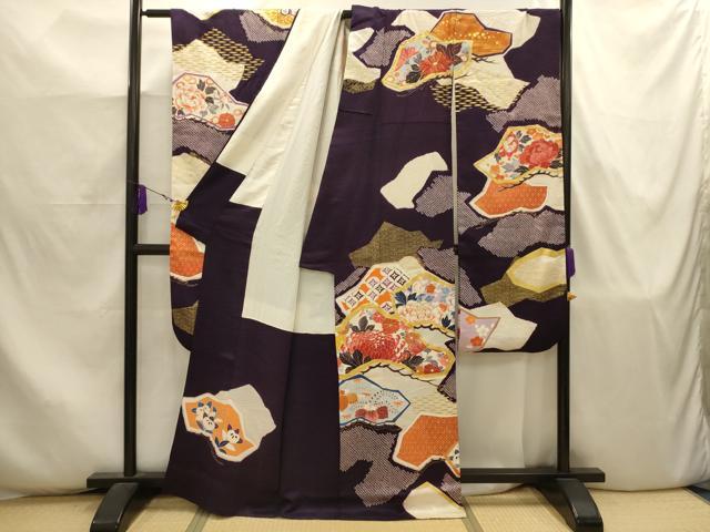 平和屋着物■豪華振袖　駒刺繍　吉祥花文　金彩　正絹　逸品　AABJ7935sx