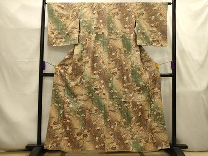 平和屋着物■上質な小紋　飛鶴扇面花文　金彩　正絹　逸品　AABJ7939sx
