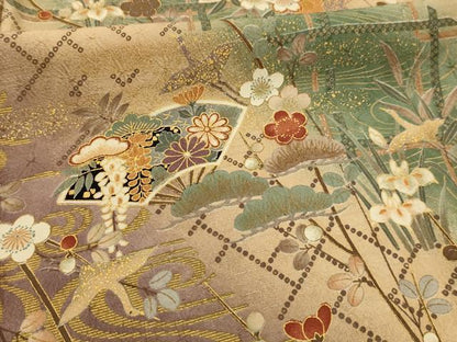 平和屋着物■上質な小紋　飛鶴扇面花文　金彩　正絹　逸品　AABJ7939sx