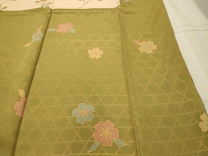 平和屋着物■上質な小紋　飛鶴扇面花文　金彩　正絹　逸品　AABJ7939sx