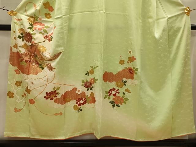 平和屋着物■訪問着　駒刺繍　几帳鳳凰花文　暈し染め　金彩　正絹　逸品　AABJ7941sx