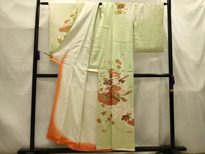 平和屋着物■訪問着　駒刺繍　几帳鳳凰花文　暈し染め　金彩　正絹　逸品　AABJ7941sx