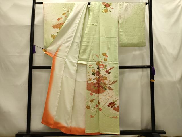 平和屋着物■訪問着　駒刺繍　几帳鳳凰花文　暈し染め　金彩　正絹　逸品　AABJ7941sx