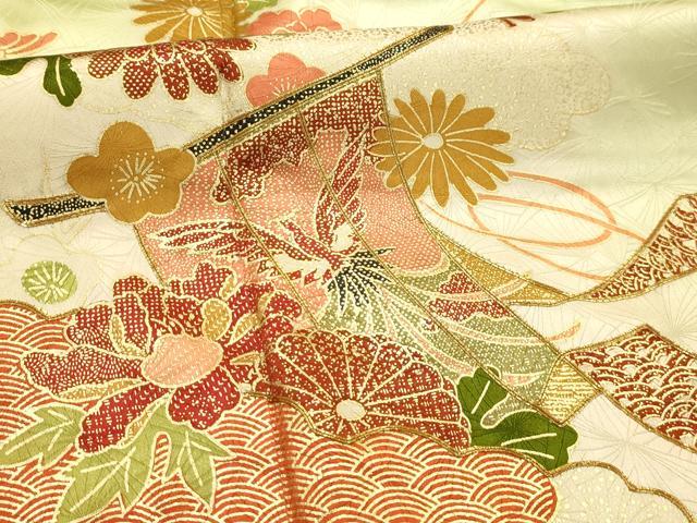 平和屋着物■訪問着　駒刺繍　几帳鳳凰花文　暈し染め　金彩　正絹　逸品　AABJ7941sx