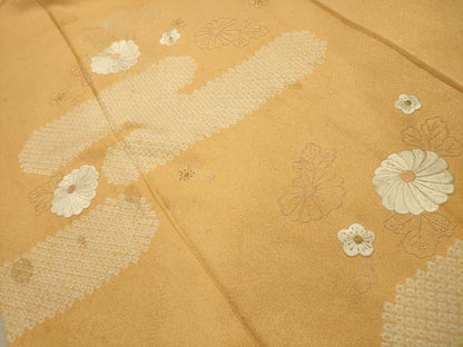 平和屋着物■中国三大刺繍　相良刺繍　訪問着　絞り　霞花文　金糸　正絹　逸品　AABJ7942sx