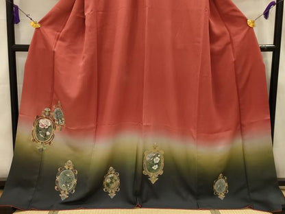 平和屋着物■訪問着　手描き　花鳥文　暈し染め　金彩　ロング丈　正絹　逸品　AABJ7944sx