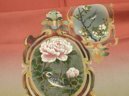 平和屋着物■訪問着　手描き　花鳥文　暈し染め　金彩　ロング丈　正絹　逸品　AABJ7944sx