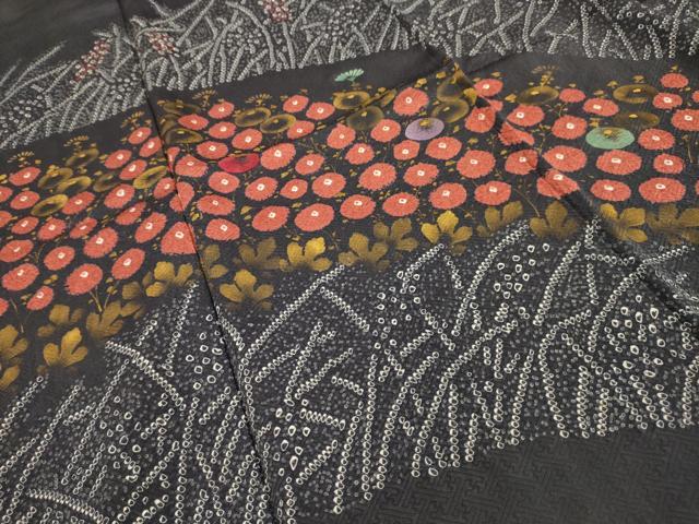 平和屋着物■訪問着　絞り　刺繍　草花文　金彩　銀糸　正絹　逸品　AABJ7954sx