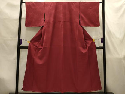 平和屋着物■上質な色無地　霞地紋　葡萄茶色　正絹　逸品　AABJ7955sx