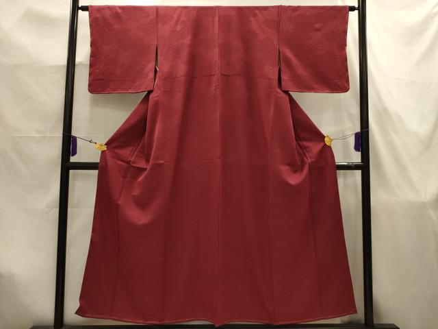 平和屋着物■上質な色無地　霞地紋　葡萄茶色　正絹　逸品　AABJ7955sx
