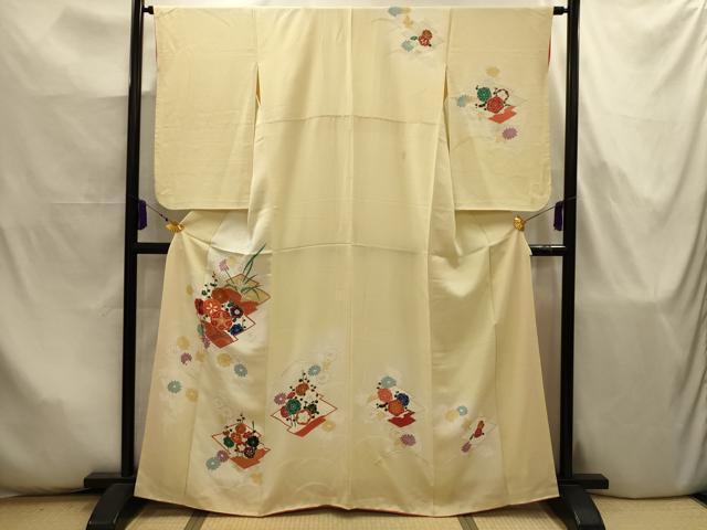 平和屋着物■訪問着　手描き　駒刺繍　松皮菱花文　金彩　正絹　逸品　AABJ7959sx