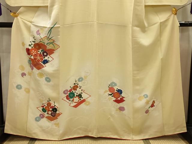 平和屋着物■訪問着　手描き　駒刺繍　松皮菱花文　金彩　正絹　逸品　AABJ7959sx