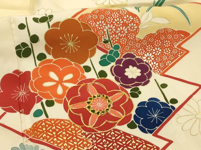 平和屋着物■訪問着　手描き　駒刺繍　松皮菱花文　金彩　正絹　逸品　AABJ7959sx