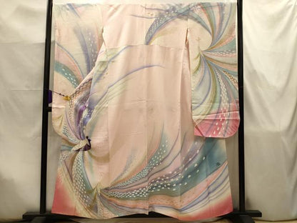 平和屋着物■リチャード・クレイダーマン　振袖　孔雀文　金彩　やまと誂製　正絹　逸品　AABJ7961sx