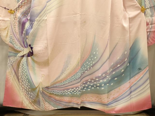 平和屋着物■リチャード・クレイダーマン　振袖　孔雀文　金彩　やまと誂製　正絹　逸品　AABJ7961sx