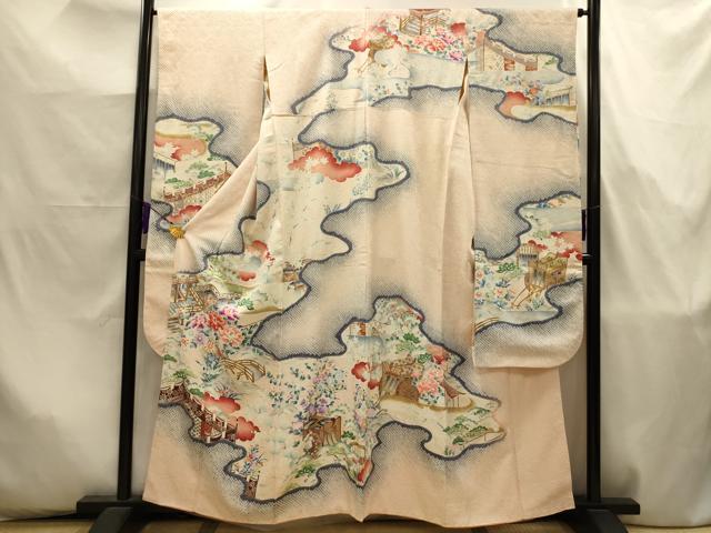 平和屋着物■豪華振袖　絞り　松竹梅　御所車風景文　金彩　正絹　逸品　AABJ7963sx