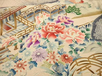 平和屋着物■豪華振袖　絞り　松竹梅　御所車風景文　金彩　正絹　逸品　AABJ7963sx