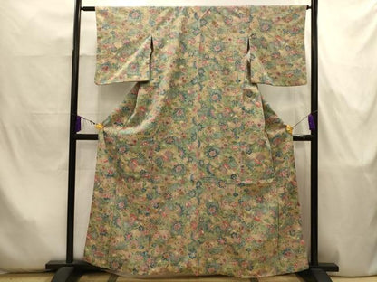 平和屋着物■上質な小紋　更紗花文　鬼しぼ縮緬　正絹　逸品　AABJ7971sx