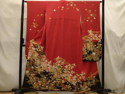 平和屋着物■豪華振袖　御所車花風景文　暈し染め　金彩　鈴乃屋扱い　正絹　逸品　AABJ7986sx