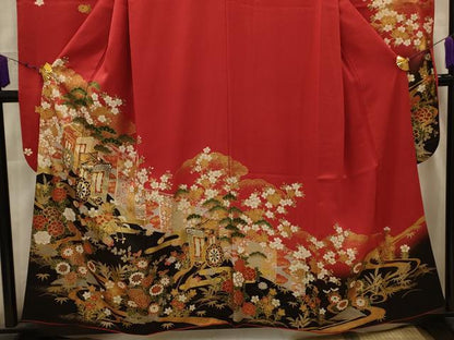 平和屋着物■豪華振袖　御所車花風景文　暈し染め　金彩　鈴乃屋扱い　正絹　逸品　AABJ7986sx