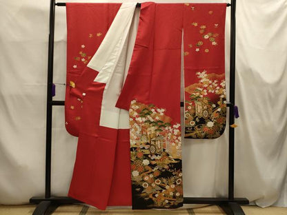 平和屋着物■豪華振袖　御所車花風景文　暈し染め　金彩　鈴乃屋扱い　正絹　逸品　AABJ7986sx
