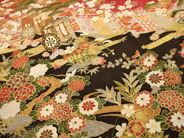 平和屋着物■豪華振袖　御所車花風景文　暈し染め　金彩　鈴乃屋扱い　正絹　逸品　AABJ7986sx