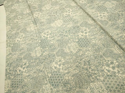 平和屋着物■上質な小紋　亀甲風景文　正絹　逸品　AABJ7989sx