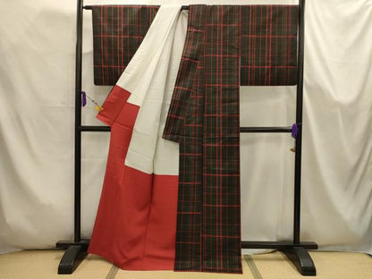 平和屋着物■本場縞大島紬　格子　黒地　正絹　逸品　AABJ7992sx