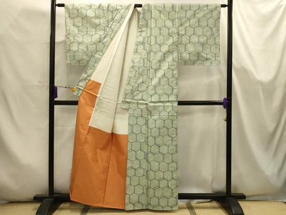 平和屋着物■上質な紬　亀甲文　正絹　逸品　AABJ7994sx