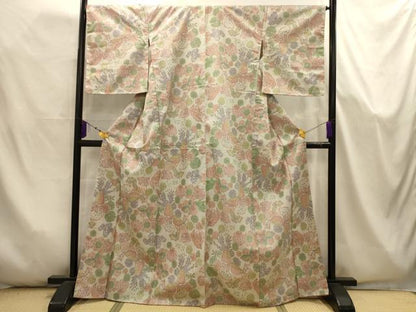 平和屋着物■上質な紬　花蝶文　正絹　逸品　AABJ7995sx