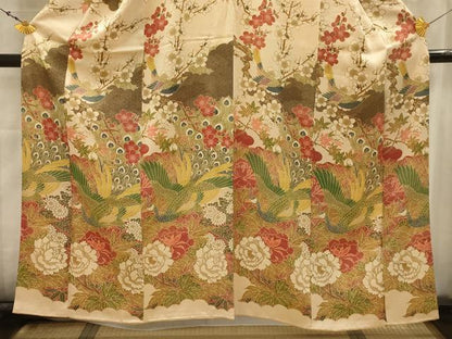 平和屋着物■訪問着　孔雀花文　金彩　正絹　逸品　AABJ7996sx