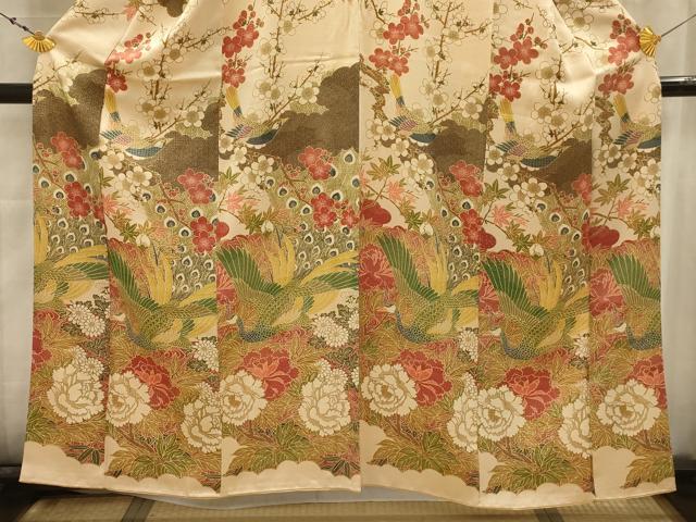 平和屋着物■訪問着　孔雀花文　金彩　正絹　逸品　AABJ7996sx