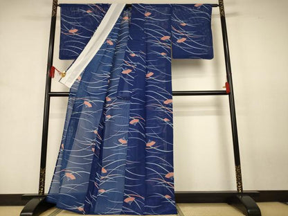 平和屋着物＊夏物 小紋 絽 扇面花文 洗える着物 AABJ8002jd