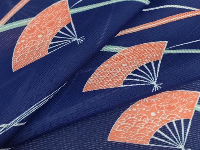 平和屋着物＊夏物 小紋 絽 扇面花文 洗える着物 AABJ8002jd