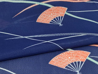 平和屋着物＊夏物 小紋 絽 扇面花文 洗える着物 AABJ8002jd