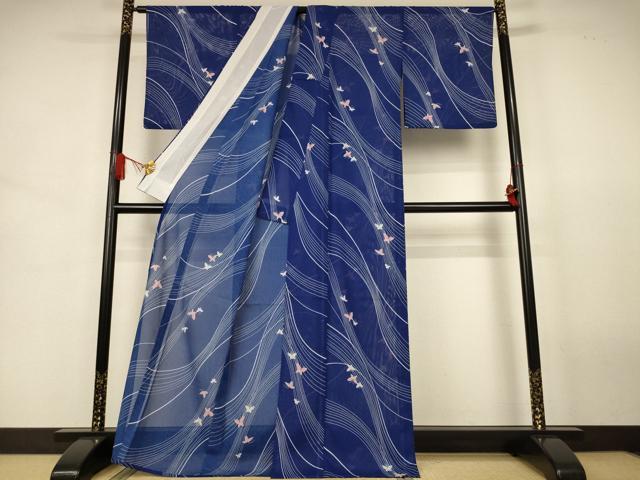平和屋着物＊夏物 小紋 絽 舞蝶文 洗える着物 AABJ8003jd