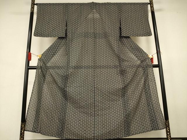 平和屋着物＊夏物 小紋 絽 網目花文 黒地 洗える着物 AABJ8004jd