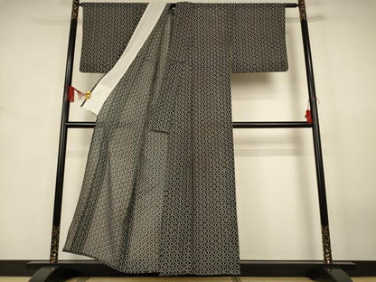 平和屋着物＊夏物 小紋 絽 網目花文 黒地 洗える着物 AABJ8004jd