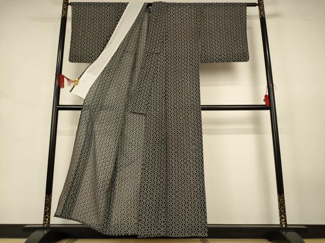平和屋着物＊夏物 小紋 絽 網目花文 黒地 洗える着物 AABJ8004jd