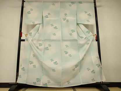 平和屋着物＊夏物 小紋 絽 舞蝶文 暈し染め 洗える着物 AABJ8007jd