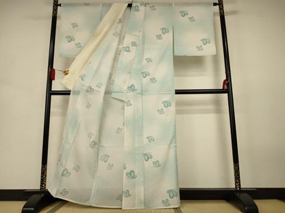 平和屋着物＊夏物 小紋 絽 舞蝶文 暈し染め 洗える着物 AABJ8007jd