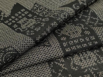 平和屋着物＊夏物　小紋　紗　幾何学文様　黒地　洗える着物　AABJ8008jd