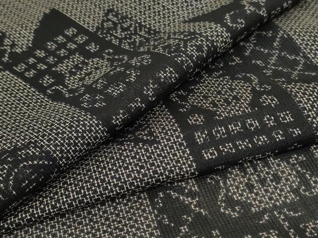 平和屋着物＊夏物　小紋　紗　幾何学文様　黒地　洗える着物　AABJ8008jd