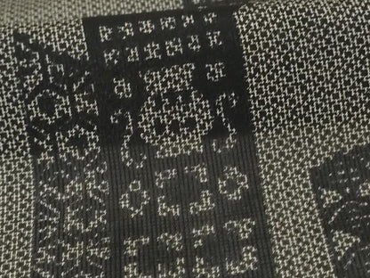 平和屋着物＊夏物　小紋　紗　幾何学文様　黒地　洗える着物　AABJ8008jd